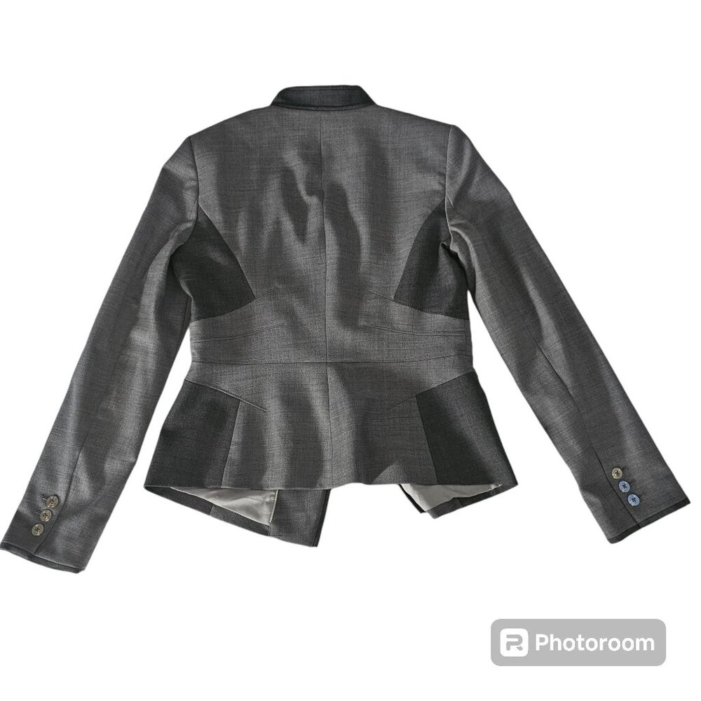 White House Black Market Women's Gray Wool Blend Contrast Panel Suit Jacket Sz 8 - Picture 4 of 14